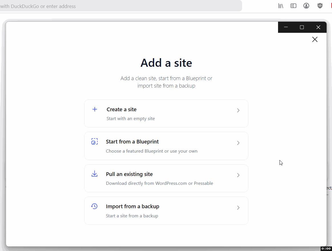 Select a live site to pull into a local development.
